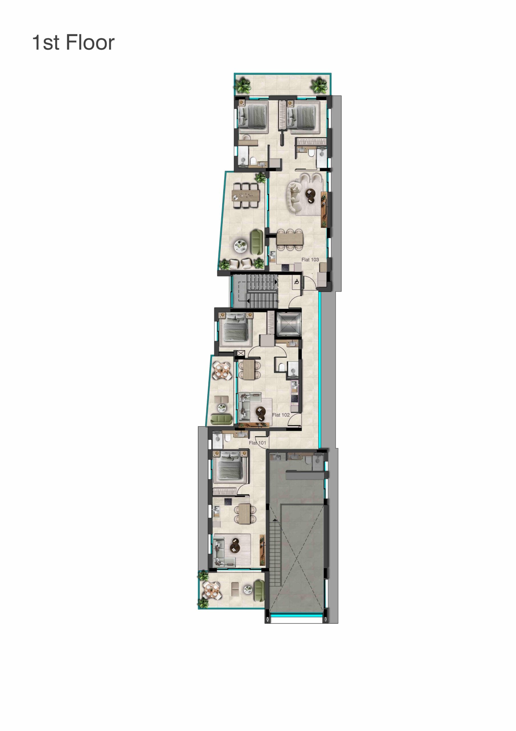 2α. vachrico 28 1st floor plan furniture 3d layout