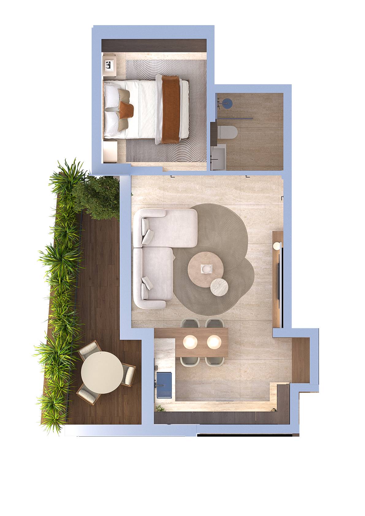 v33 one bedroom flat 102 & 202 interior 6 layout
