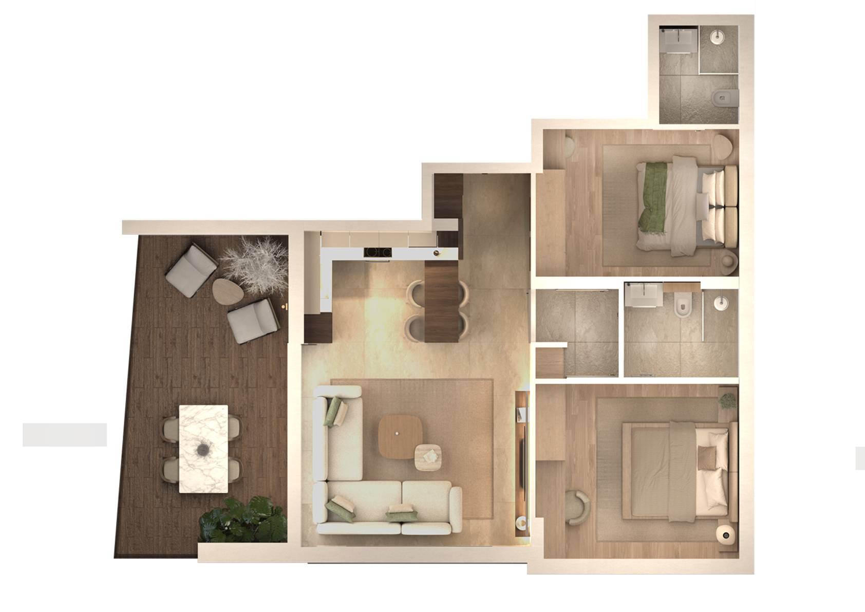 v33 two bedroom flat 101 & 201 interior 6 layout